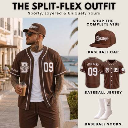 Custom Earth Brown Split-Flex Jersey | Personalized Dual-Chest Button-Down Shirt | Y2K Streetwear Layering Top
