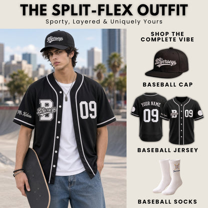 Custom Phantom Black Split-Flex Jersey | Personalized Dual-Chest Button-Down Shirt | Y2K Streetwear Layering Top