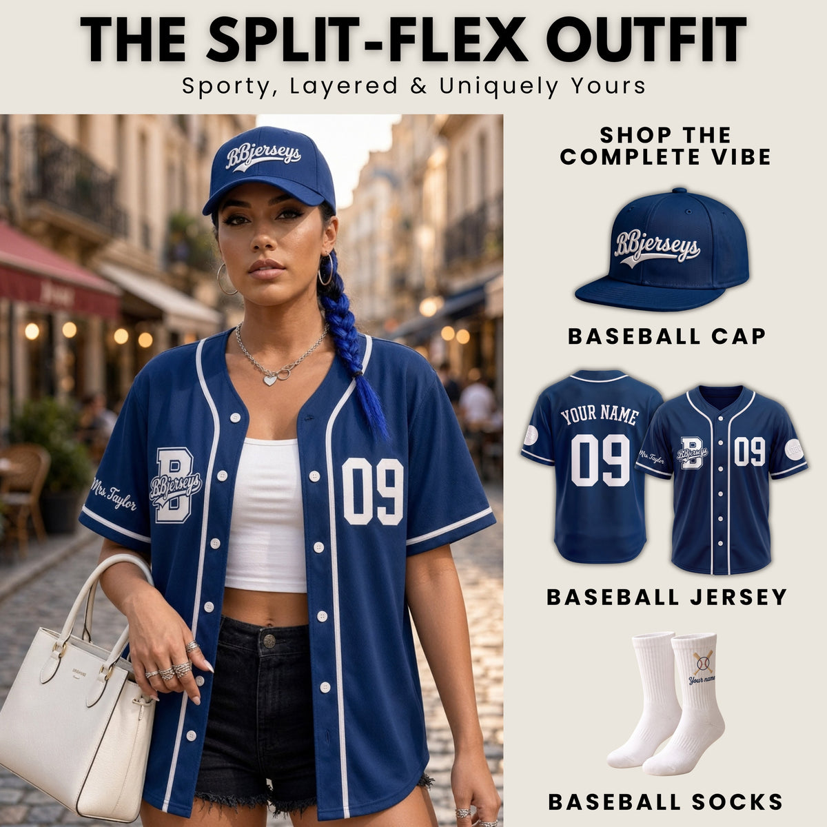 Custom Midnight Blue Split-Flex Jersey | Personalized Dual-Chest Button-Down Shirt | Y2K Streetwear Layering Top