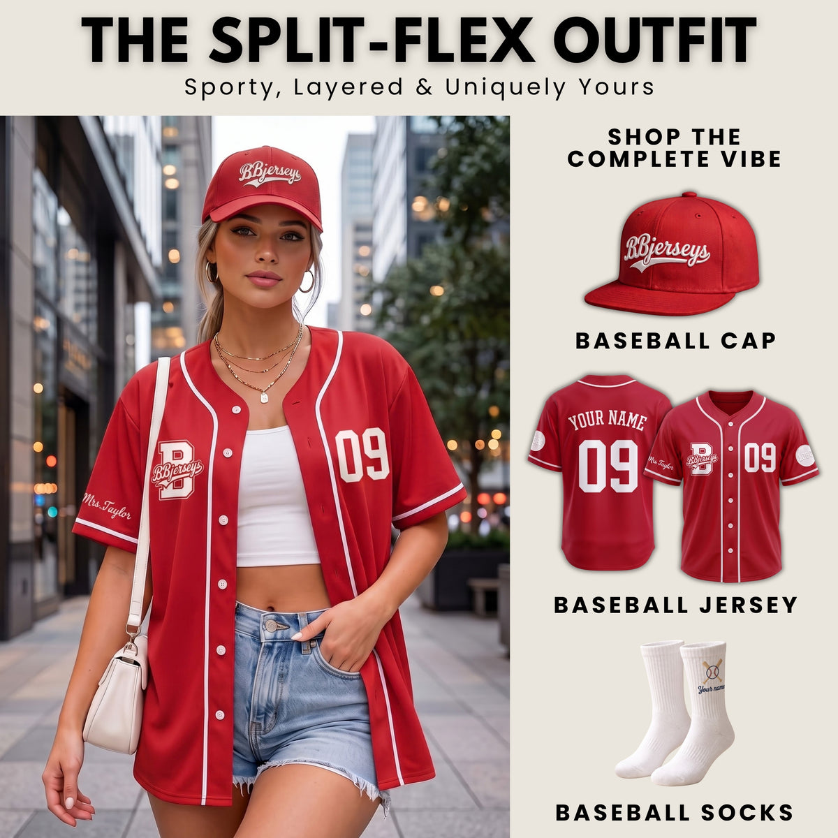 Custom Varsity Red Split-Flex Jersey | Personalized Dual-Chest Button-Down Shirt | Y2K Streetwear Layering Top