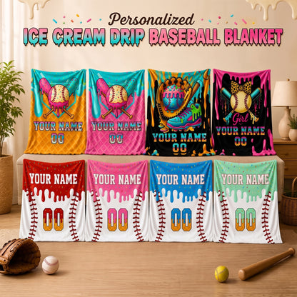 Personalized Ice Cream Baseball Blanket | Custom Name & Number