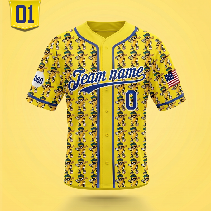Personalized Yellow Banana Character Baseball Jersey