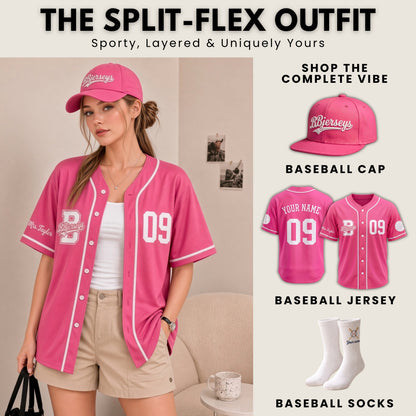 Custom Bubblegum Pink Split-Flex Jersey | Personalized Dual-Chest Button-Down Shirt | Y2K Streetwear Layering Top