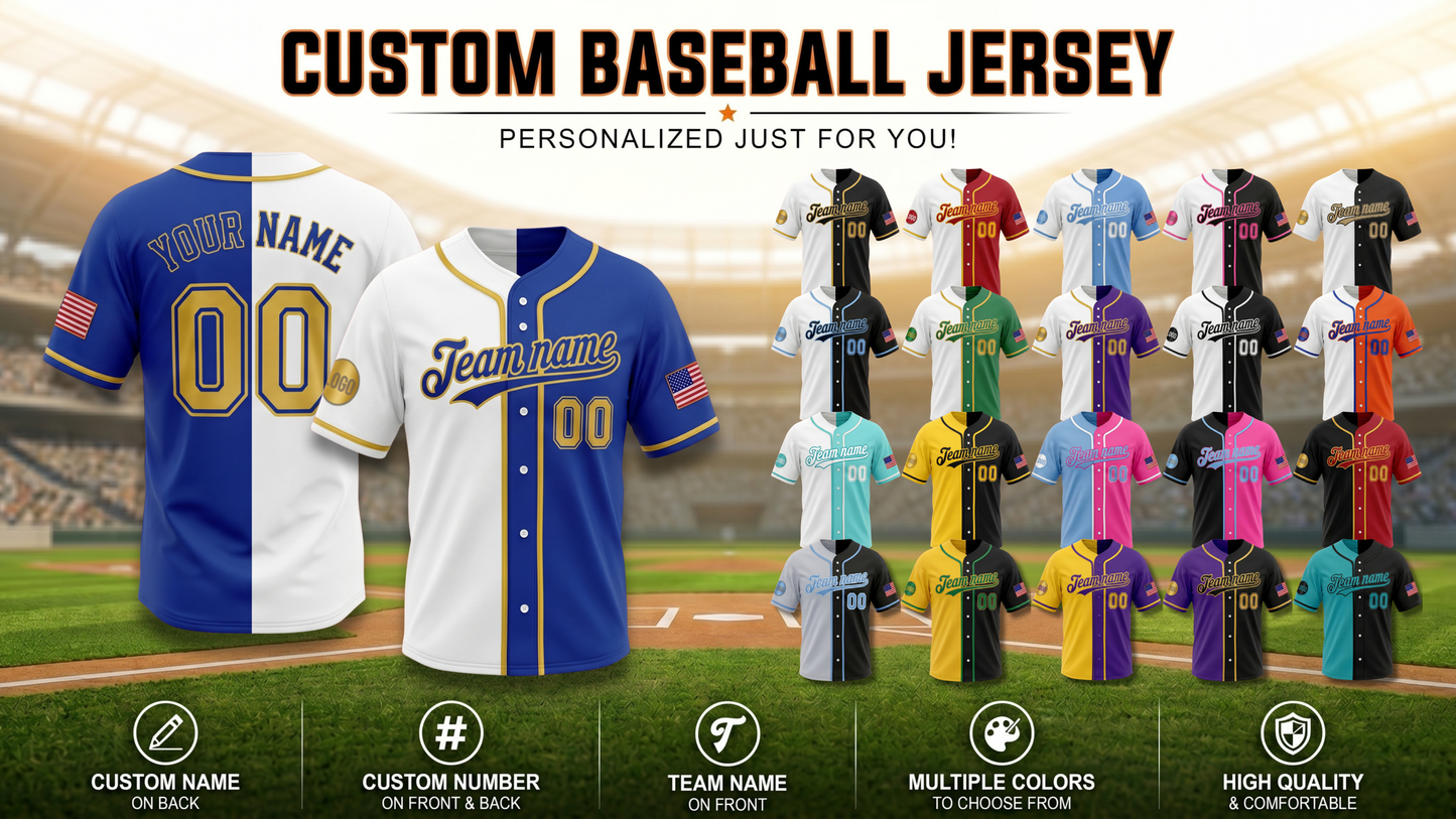 Custom Split Baseball Jersey | Personalized Two-Tone Team Name & Number