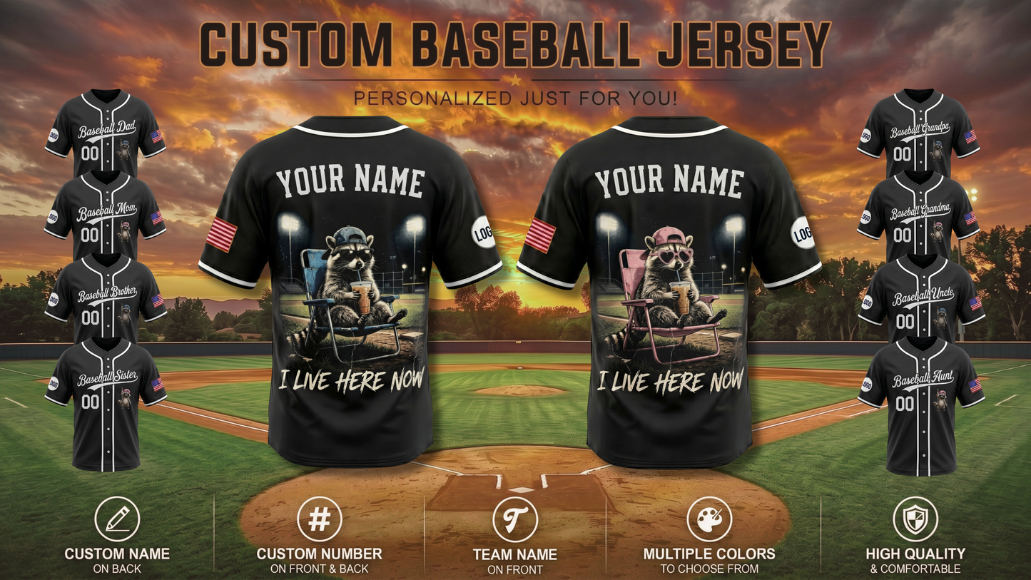 NEW ARRIVALS !!! Funny Raccoon Ballfield Dark Meme Custom Baseball Jersey