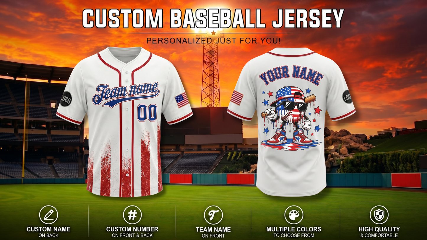 Kids American Flag Baseball Drip Jersey | Custom 4th Of July Outfit