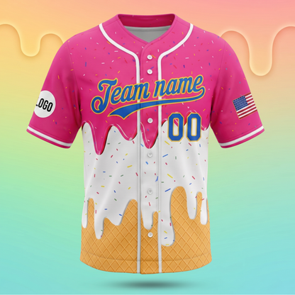 Personalized Ice Cream Drip Baseball Jersey | Custom Name & Number