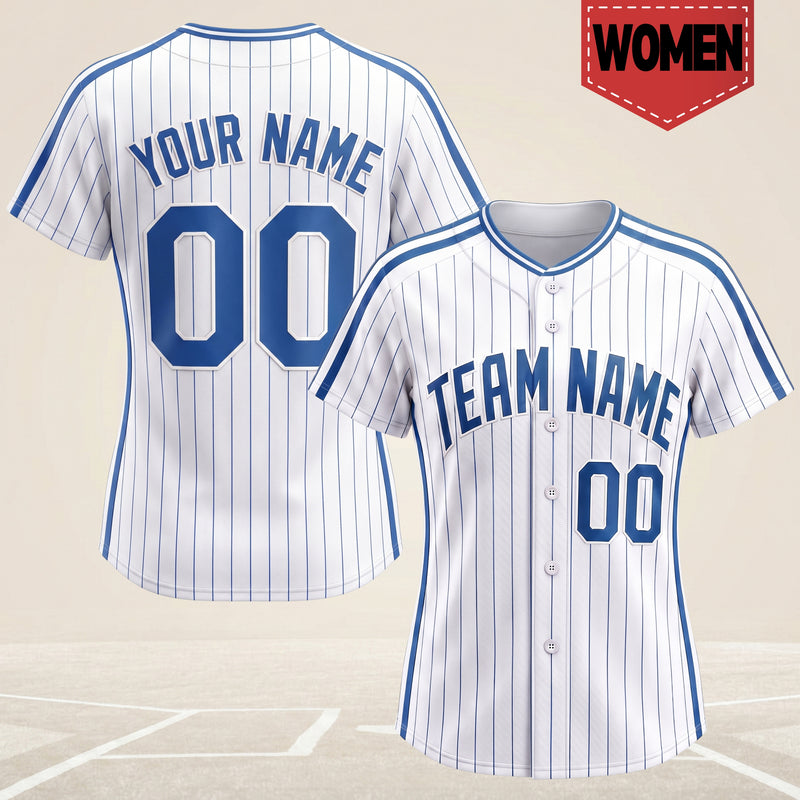 White Blue Pinstripe Authentic Custom Baseball Jersey | Personalized Baseball Sports Uniform For Men Women Kids