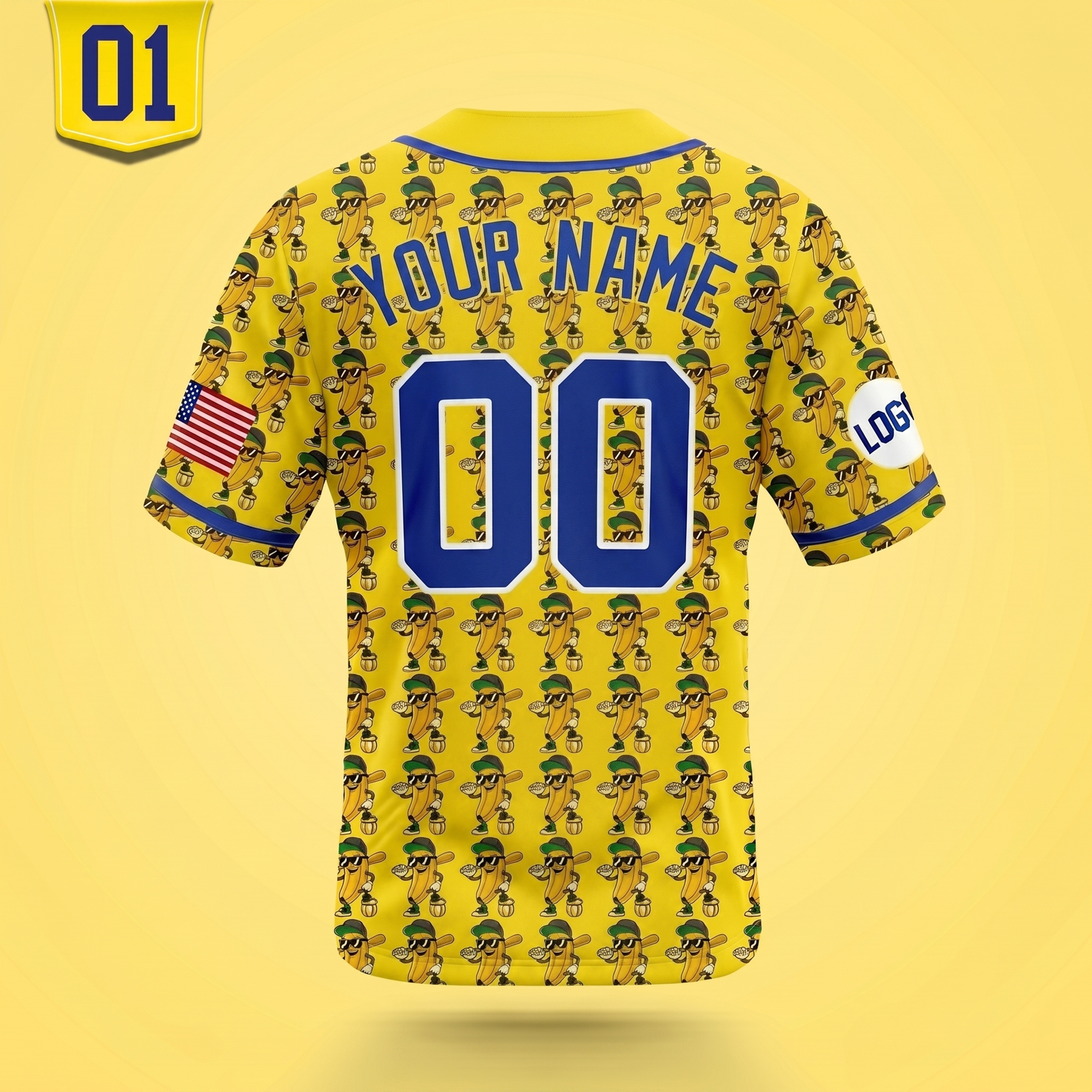 Personalized Yellow Banana Character Baseball Jersey