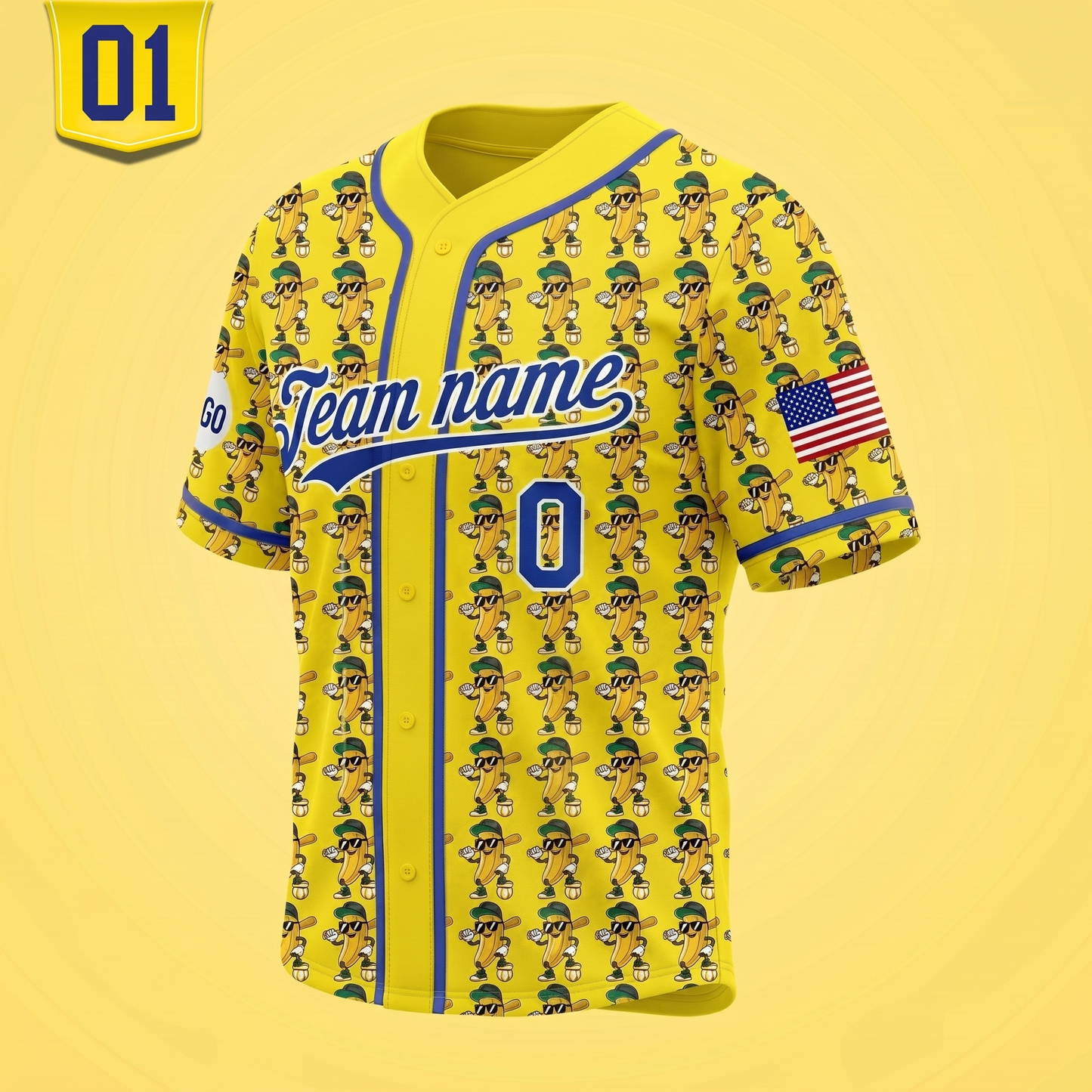 Personalized Yellow Banana Character Baseball Jersey