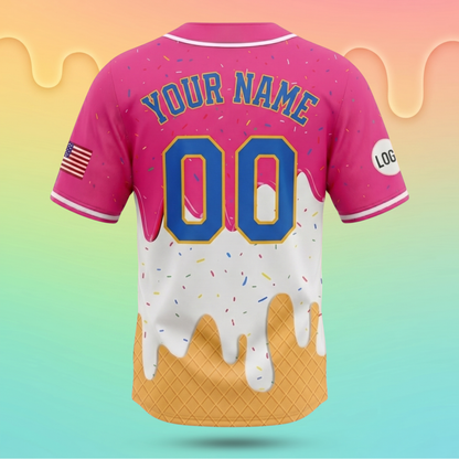 Personalized Ice Cream Drip Baseball Jersey | Custom Name & Number
