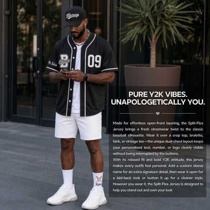 Custom Phantom Black Split-Flex Jersey | Personalized Dual-Chest Button-Down Shirt | Y2K Streetwear Layering Top