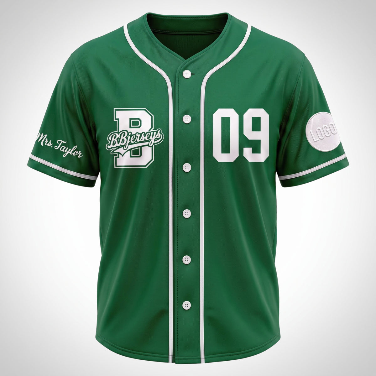 Custom Varsity Green Split-Flex Jersey | Personalized Dual-Chest Button-Down Shirt | Y2K Streetwear Layering Top