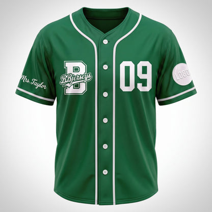 Custom Varsity Green Split-Flex Jersey | Personalized Dual-Chest Button-Down Shirt | Y2K Streetwear Layering Top