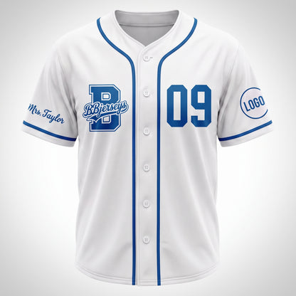 Custom West Coast Blue & Crisp White Split-Flex Jersey | Personalized Dual-Chest Button-Down Shirt | Y2K Streetwear Layering Top