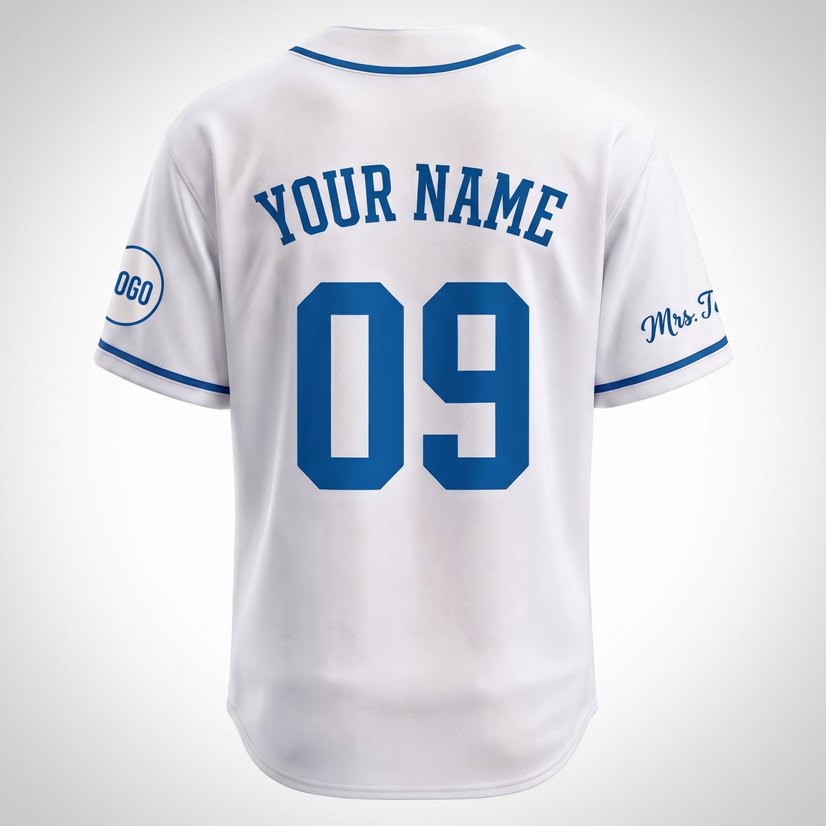 Custom West Coast Blue & Crisp White Split-Flex Jersey | Personalized Dual-Chest Button-Down Shirt | Y2K Streetwear Layering Top