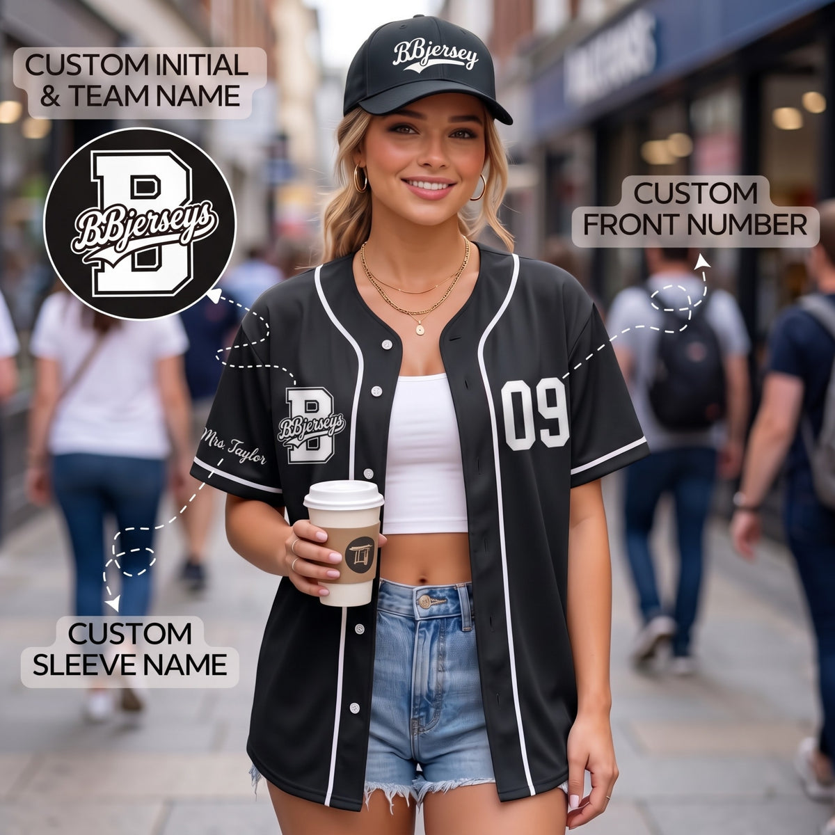 Custom Phantom Black Split-Flex Jersey | Personalized Dual-Chest Button-Down Shirt | Y2K Streetwear Layering Top