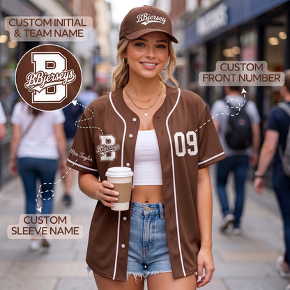 Custom Earth Brown Split-Flex Jersey | Personalized Dual-Chest Button-Down Shirt | Y2K Streetwear Layering Top