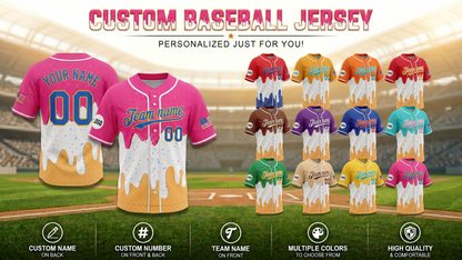 Personalized Ice Cream Drip Baseball Jersey | Custom Name & Number