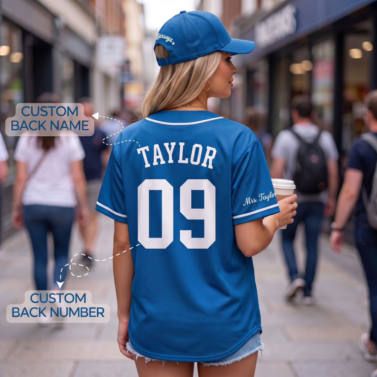 Custom Cobalt Blue Split-Flex Jersey | Personalized Dual-Chest Button-Down Shirt | Y2K Streetwear Layering Top