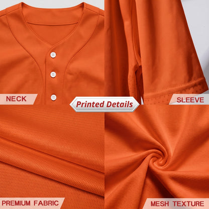 Custom Vibrant Orange Split-Flex Jersey | Personalized Dual-Chest Button-Down Shirt | Y2K Streetwear Layering Top