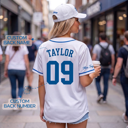 Custom West Coast Blue & Crisp White Split-Flex Jersey | Personalized Dual-Chest Button-Down Shirt | Y2K Streetwear Layering Top