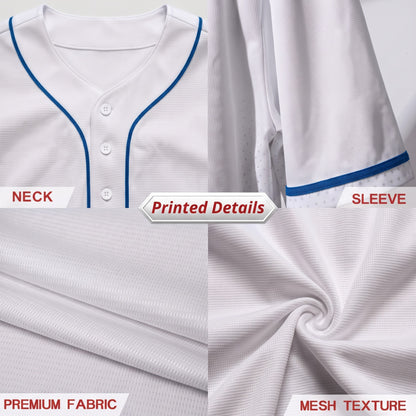 Custom West Coast Blue & Crisp White Split-Flex Jersey | Personalized Dual-Chest Button-Down Shirt | Y2K Streetwear Layering Top