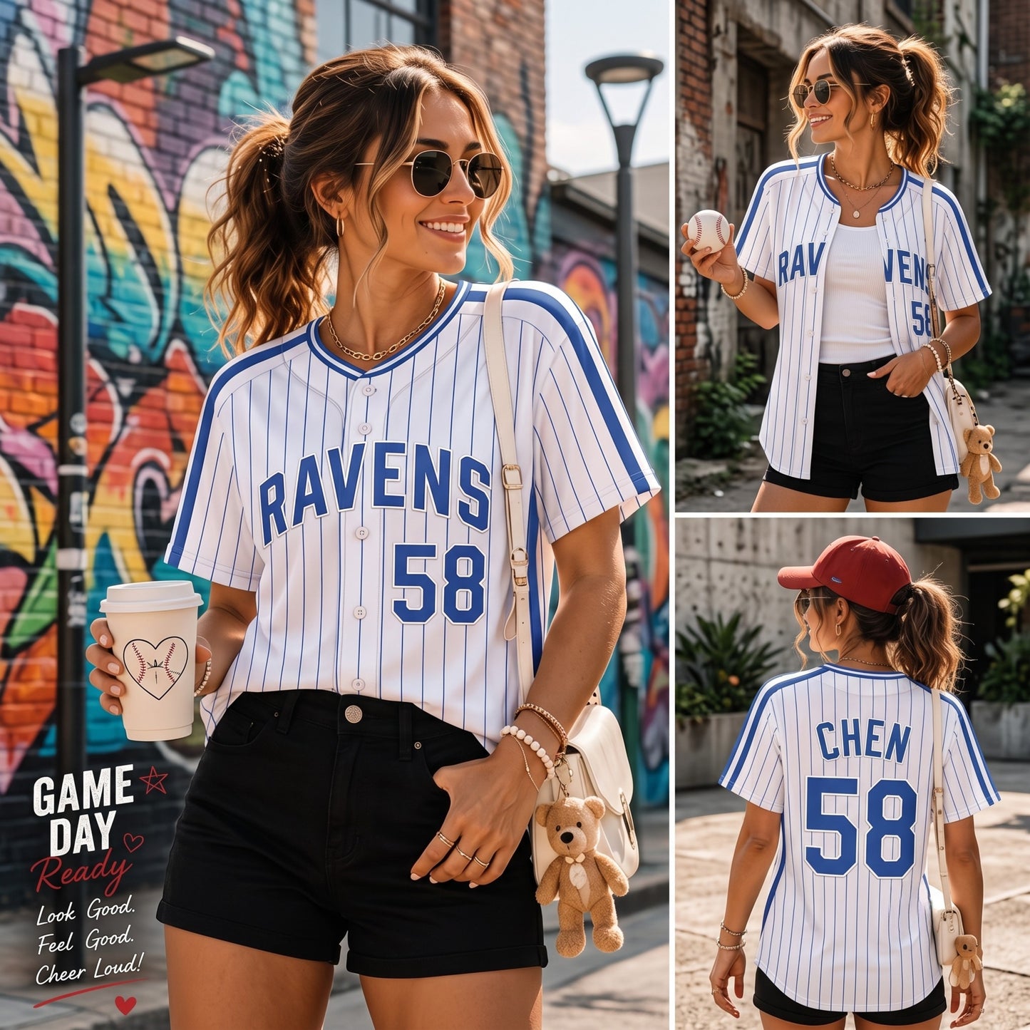 Custom Name & Number Striped Button-Down | Personalized Retro Athletic Jersey For Men Women Kids