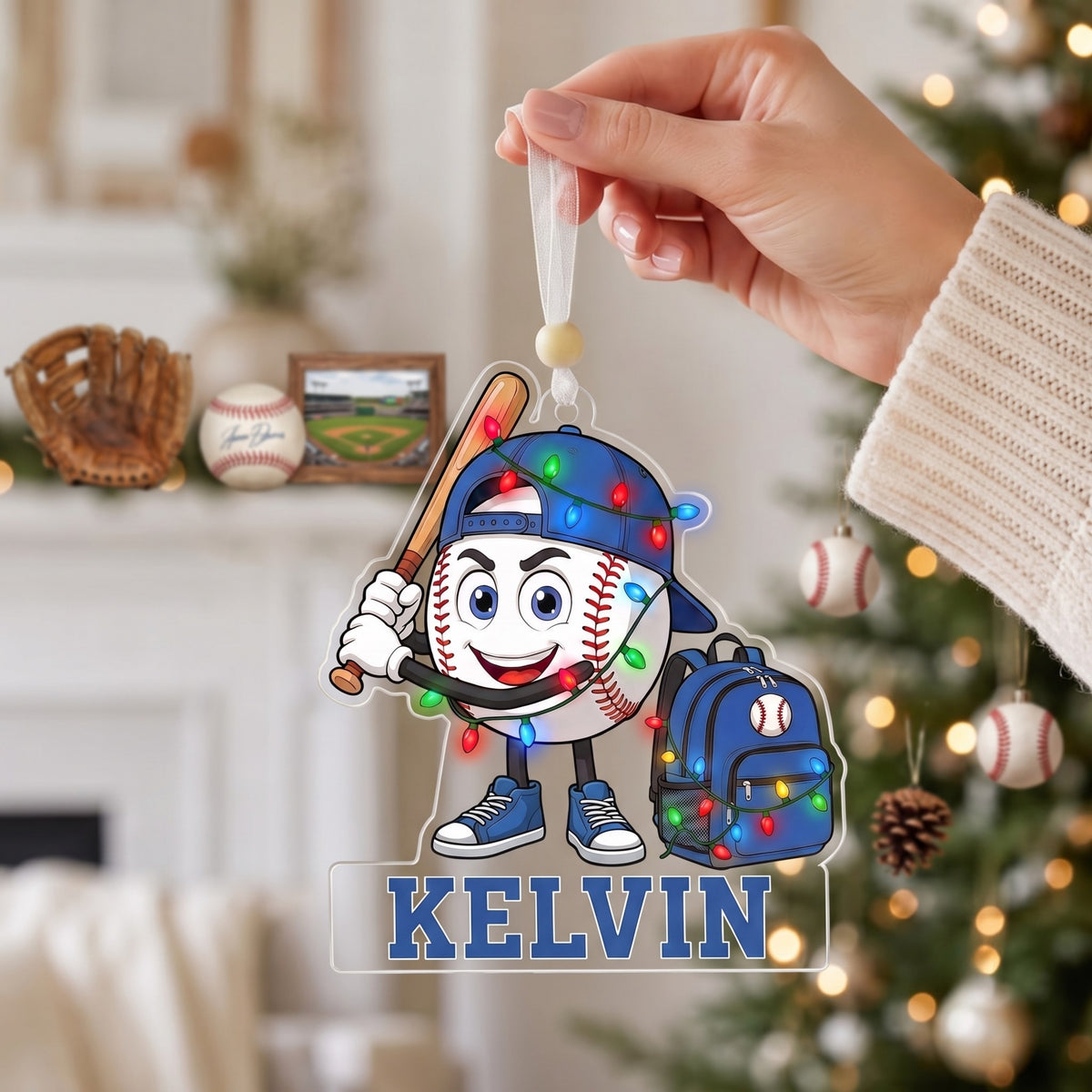 Personalized 2D Flat Baseball Softball Mascot Christmas Ornament | Custom Name Sports Ornaments Gift for Baseball Softball Lover