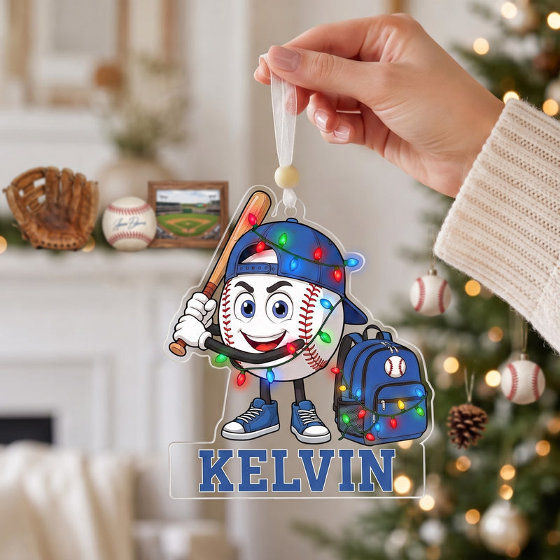 Personalized 2D Flat Baseball Softball Mascot Christmas Ornament | Custom Name Sports Ornaments Gift for Baseball Softball Lover