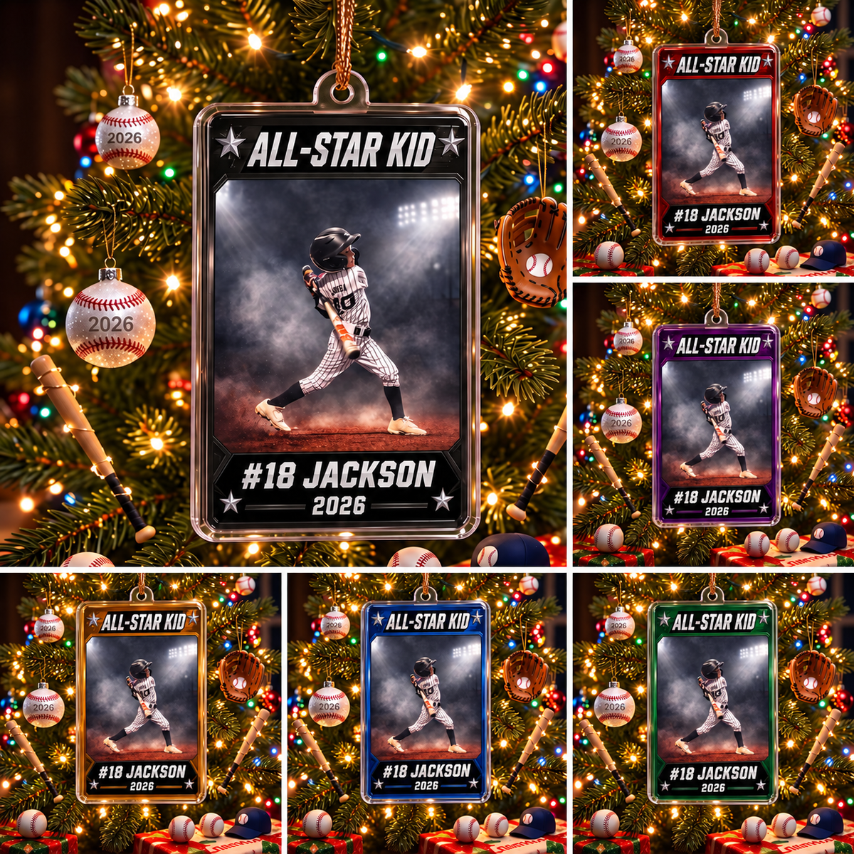 Personalized Baseball Player Photo Christmas Ornament | Custom Name, Number & Year All-Star Card Keepsake Gift for Kids