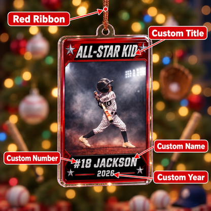 Personalized Baseball Player Photo Christmas Ornament | Custom Name, Number & Year All-Star Card Keepsake Gift for Kids
