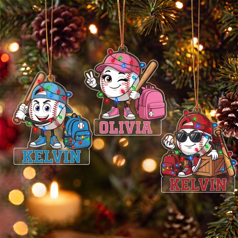 Personalized 2D Flat Baseball Softball Mascot Christmas Ornament | Custom Name Sports Ornaments Gift for Baseball Softball Lover
