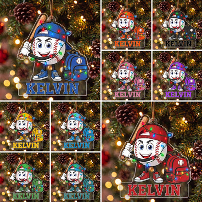 Personalized 2D Flat Baseball Softball Mascot Christmas Ornament | Custom Name Sports Ornaments Gift for Baseball Softball Lover