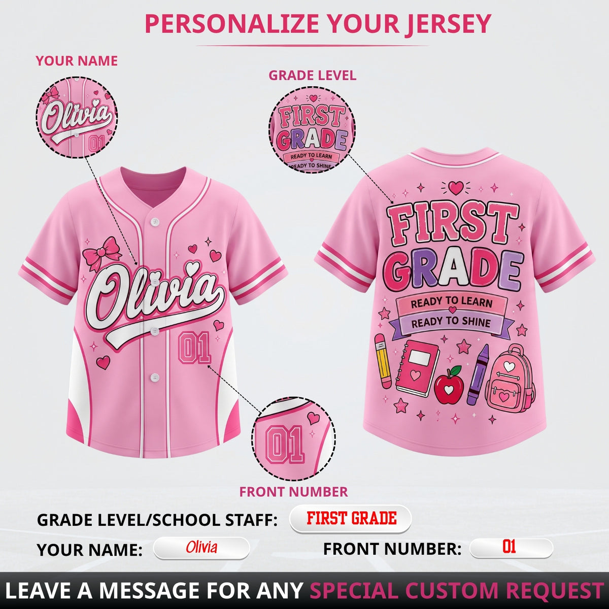 Personalized Back To School Baseball Jersey | Custom Name, Number & Grade Outfit for Girls & Boys