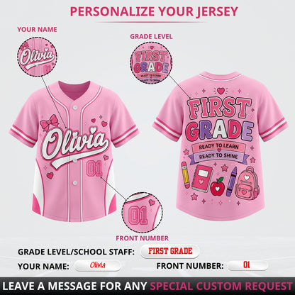 Personalized Back To School Baseball Jersey | Custom Name, Number & Grade Outfit for Girls & Boys