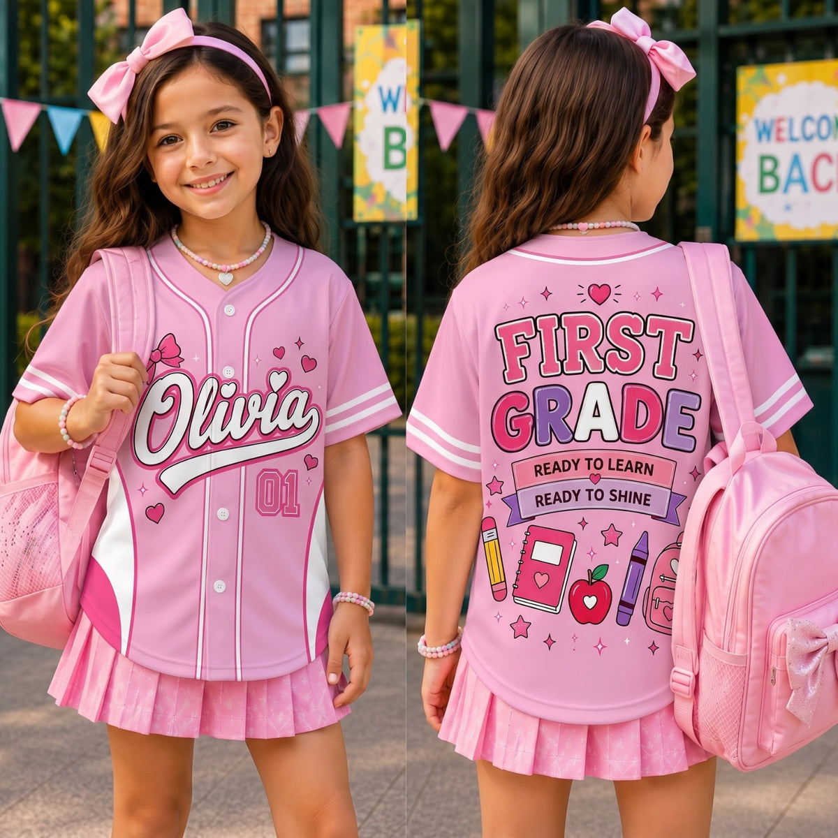Personalized Back To School Baseball Jersey | Custom Name, Number & Grade Outfit for Girls & Boys