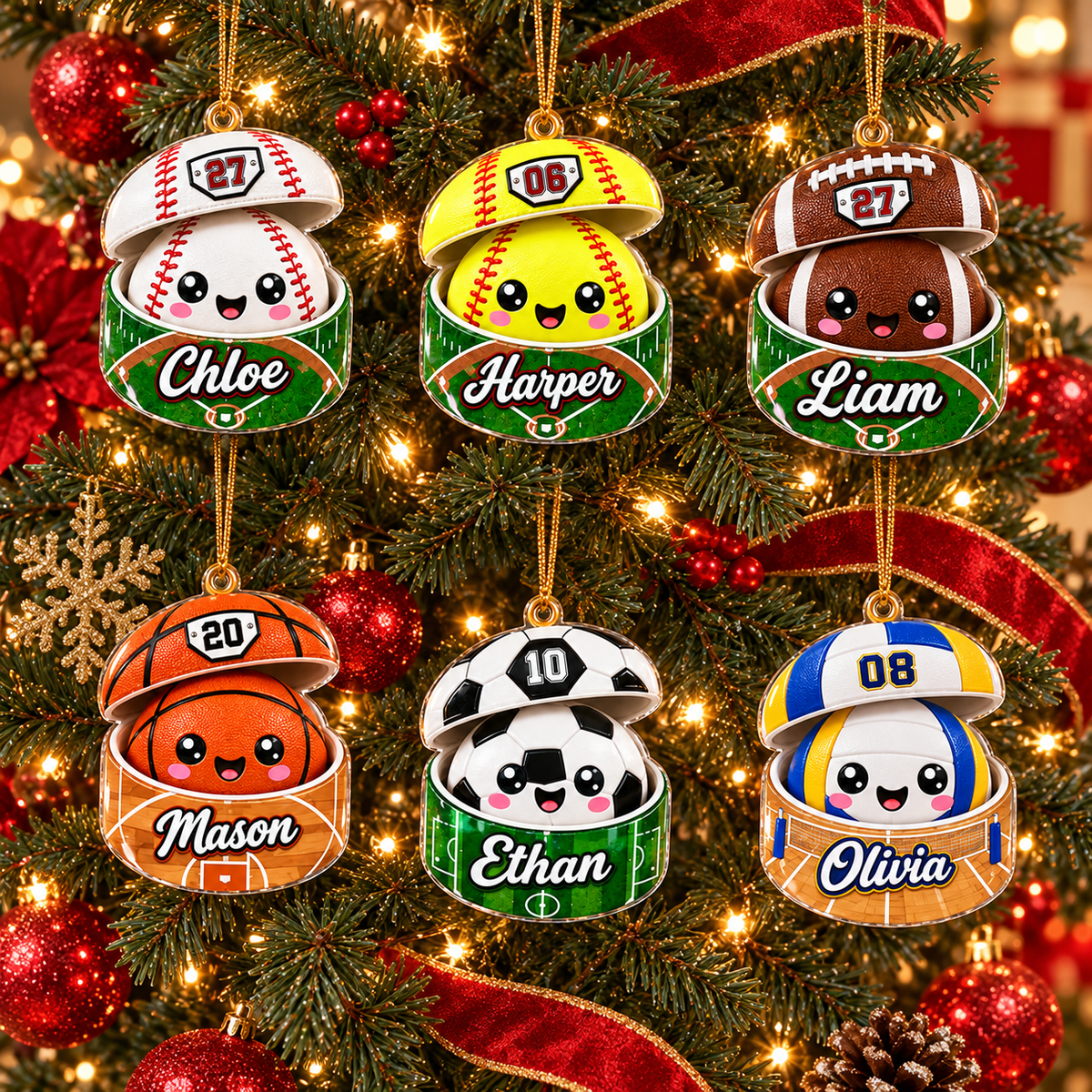 Personalized Sports Dumpling Squishy Ornament - Custom Name & Number Acrylic Christmas Keepsake for Kids