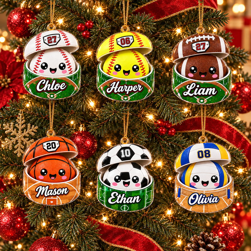 Personalized Sports Dumpling Squishy Ornament - Custom Name & Number Acrylic Christmas Keepsake for Kids