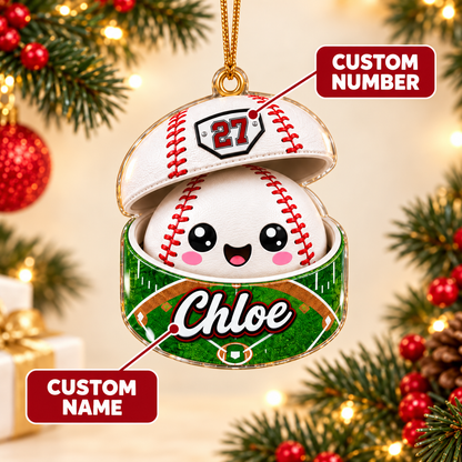 Personalized Sports Dumpling Squishy Ornament - Custom Name & Number Acrylic Christmas Keepsake for Kids