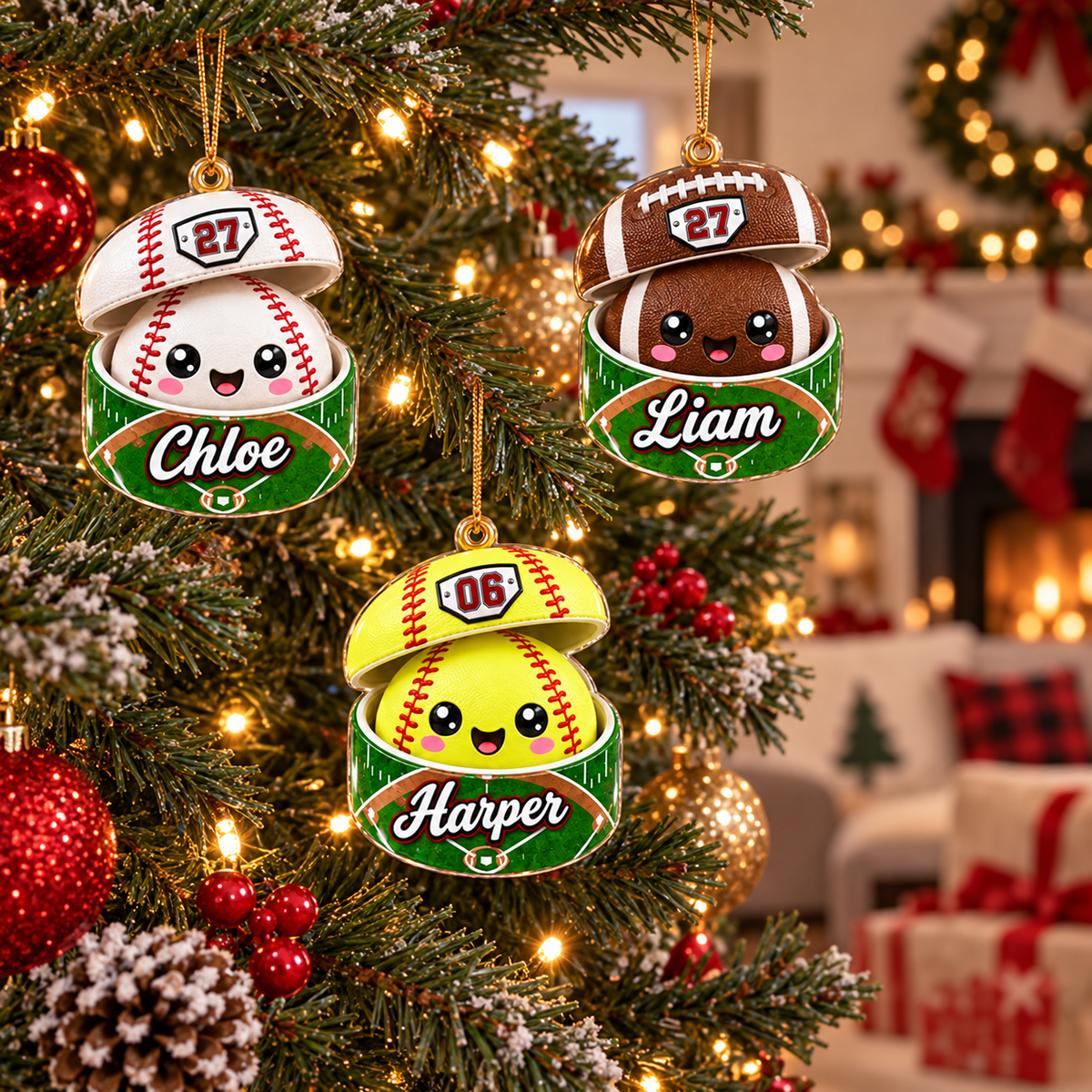 Personalized Sports Dumpling Squishy Ornament - Custom Name & Number Acrylic Christmas Keepsake for Kids