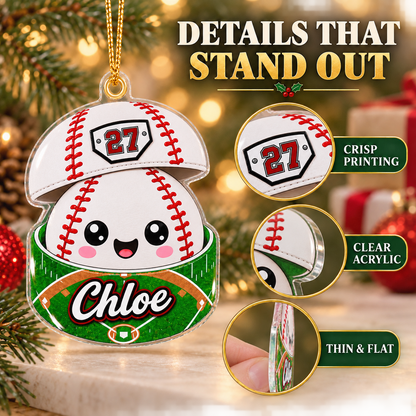 Personalized Sports Dumpling Squishy Ornament - Custom Name & Number Acrylic Christmas Keepsake for Kids