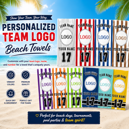 Custom Baseball Team Logo Beach Towel | Personalized Name & Number!