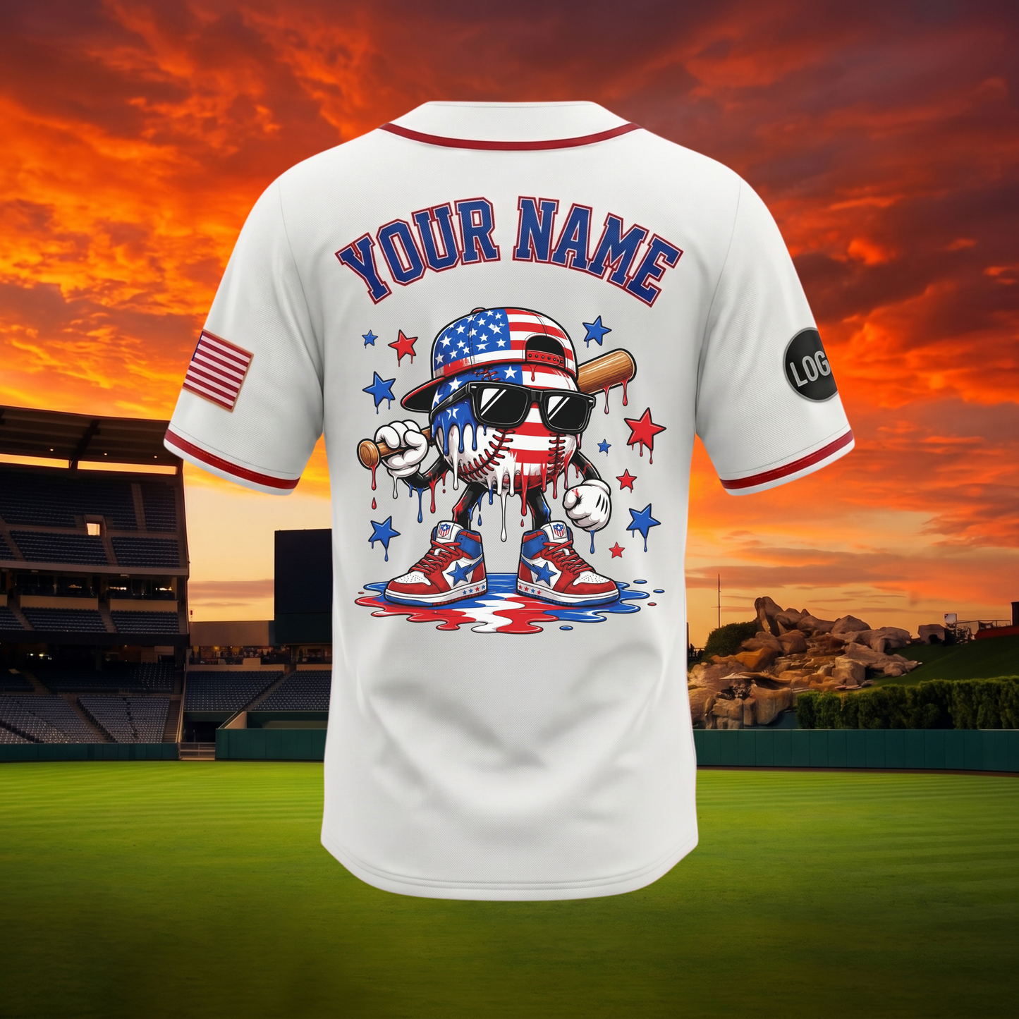 Kids American Flag Baseball Drip Jersey | Custom 4th Of July Outfit