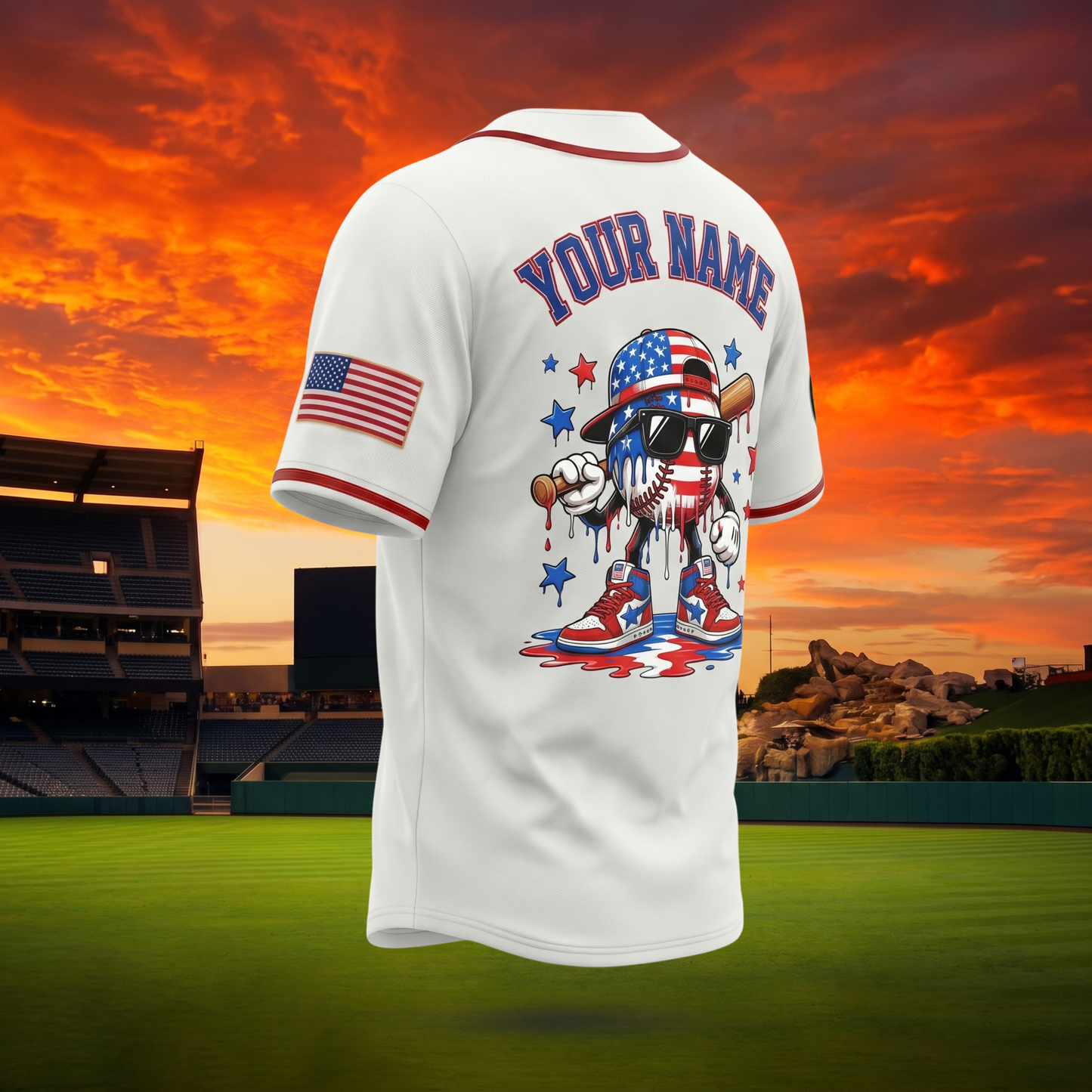 Kids American Flag Baseball Drip Jersey | Custom 4th Of July Outfit