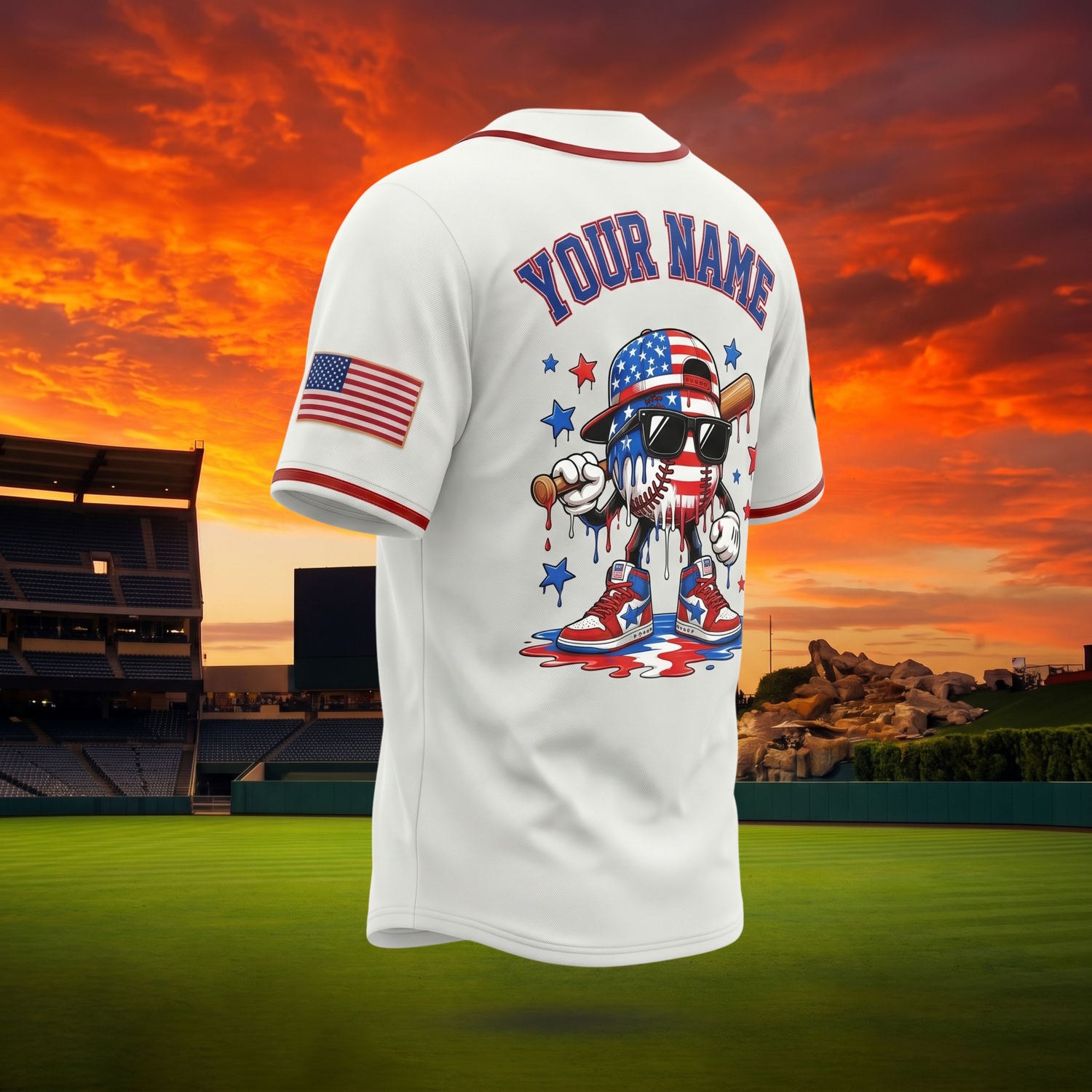 Kids American Flag Baseball Drip Jersey | Custom 4th Of July Outfit