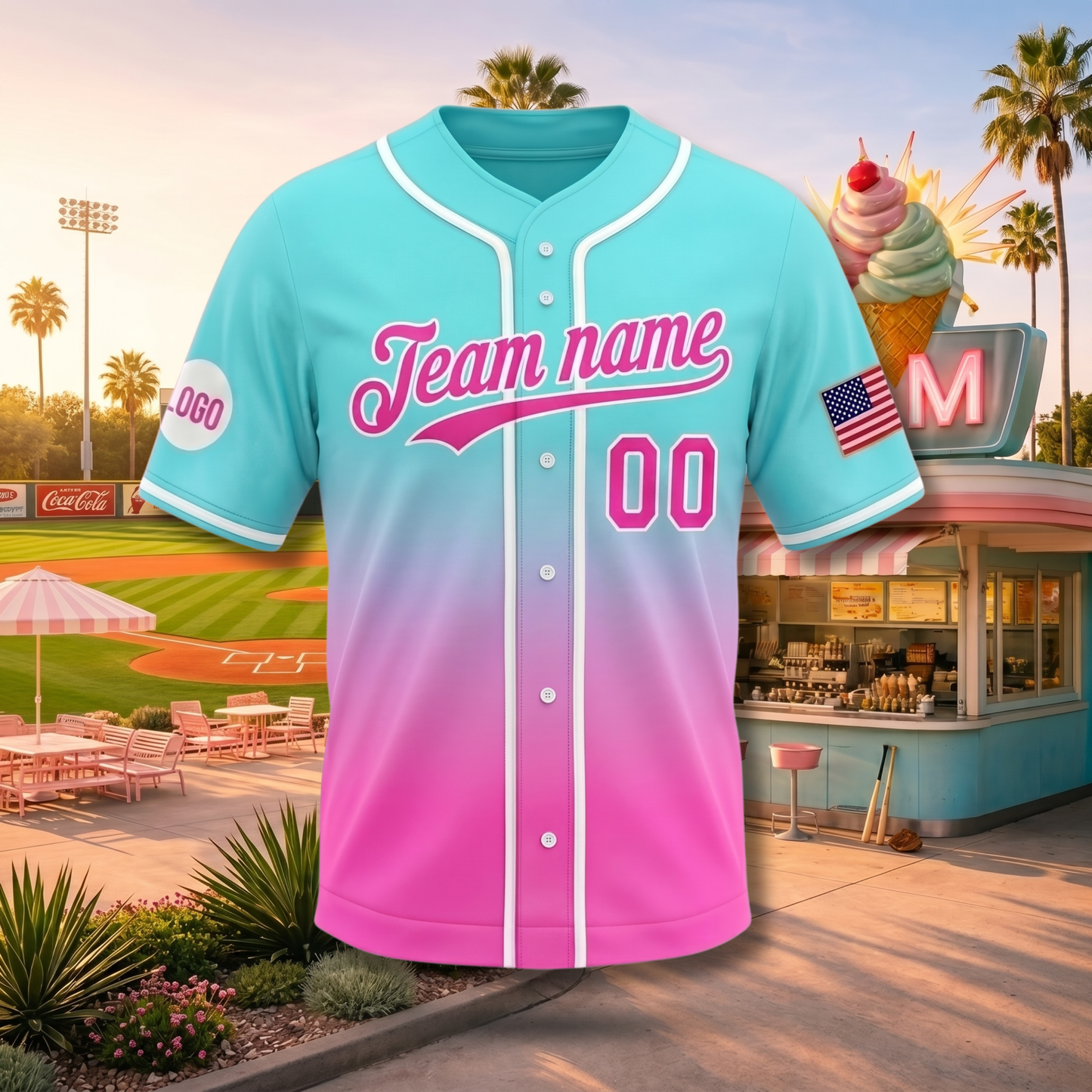 Trendy Kids Ice Cream Drip Baseball Jersey | Featured Mascot on Back