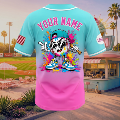 Trendy Kids Ice Cream Drip Baseball Jersey | Featured Mascot on Back