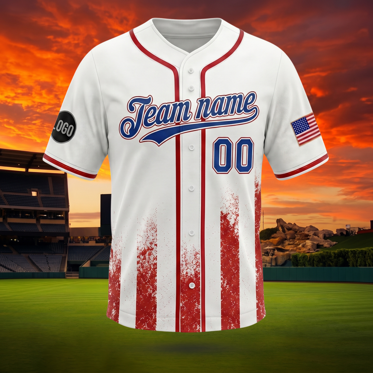 Kids American Flag Baseball Drip Jersey | Custom 4th Of July Outfit