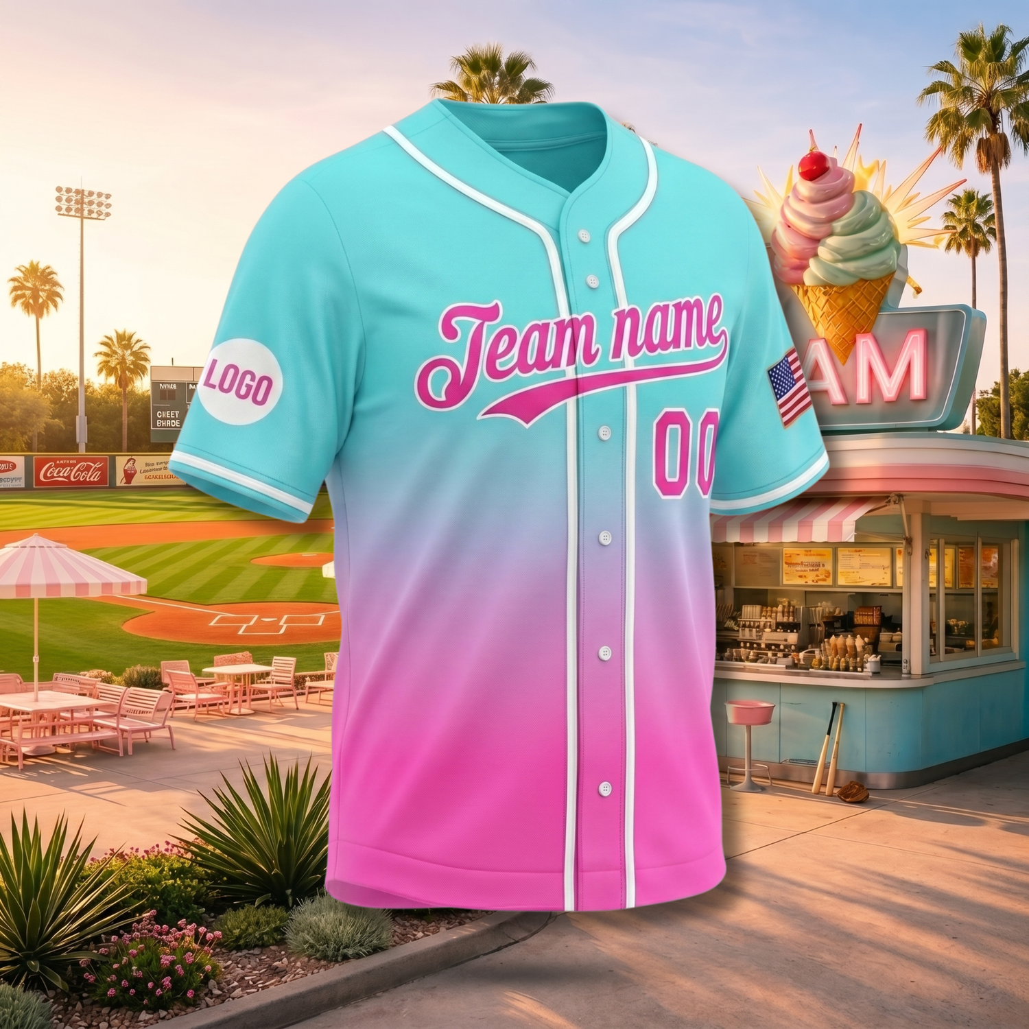 Trendy Kids Ice Cream Drip Baseball Jersey | Featured Mascot on Back